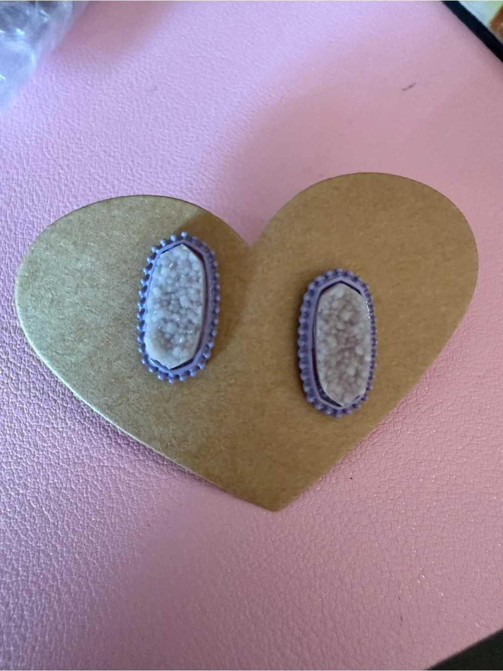 Lavender Beaded Oval Druzy Stud Earrings